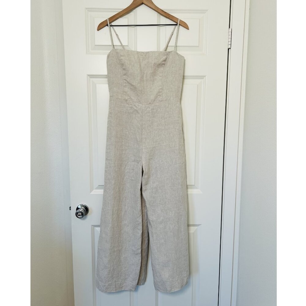 Reformation Overland Linen Jumpsuit adjustable Straps Wide Leg in Oatmeal EUC